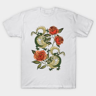 Green dragons and flowers T-Shirt